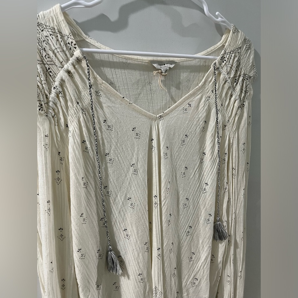 Lucky Brand Cream V-Neck Tassel Boho Tunic, size large - Picture 5 of 5